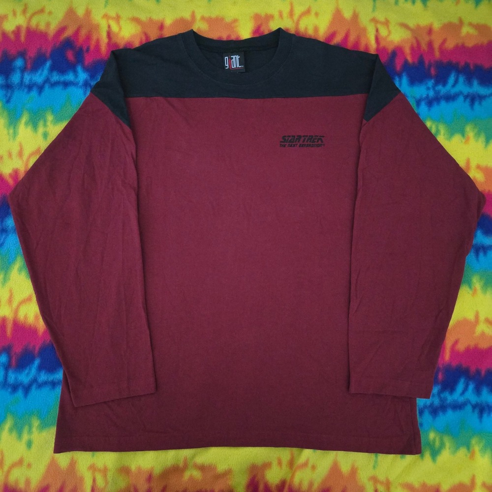 Vintage Giant Star Trek The Next Generation Shirt XL Red Shirt Black Long Sleeve